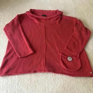 Pure Handknit‎ Cowl Neck Sweater Womne's L XL Pink Button Pocket Tunic Cotton